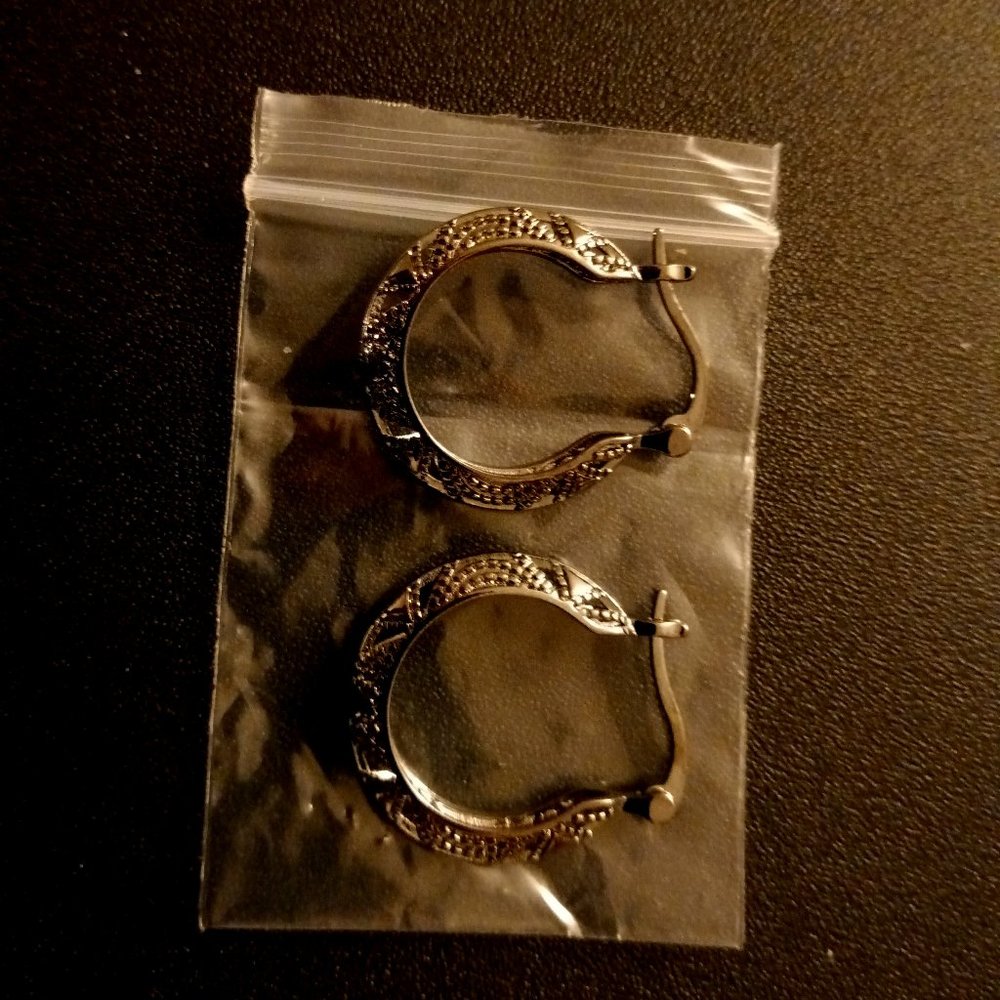 black Textured Hoop Earrings